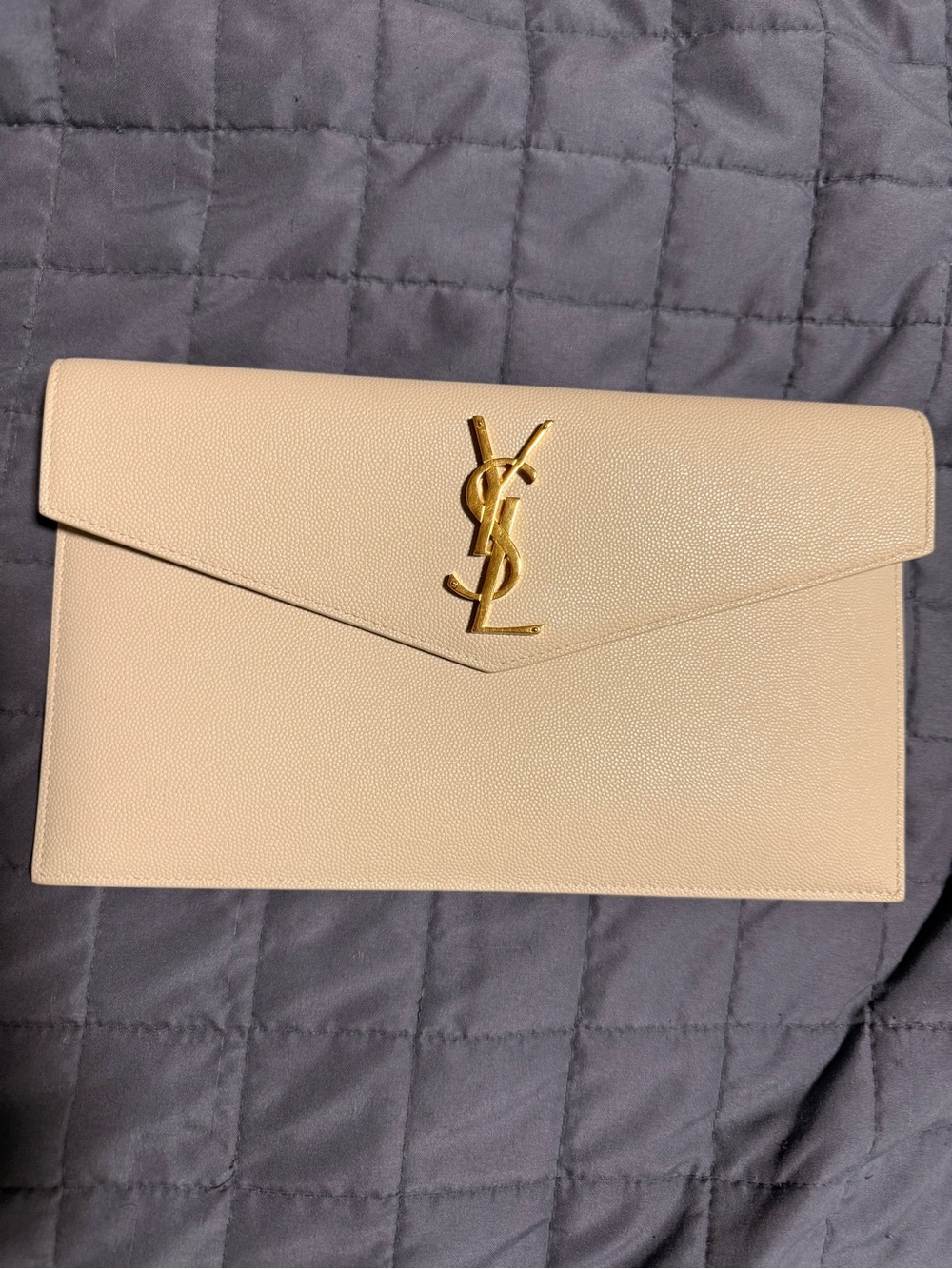 Saint Laurent Beige Envelope Clutch with Gold YSL Hardware